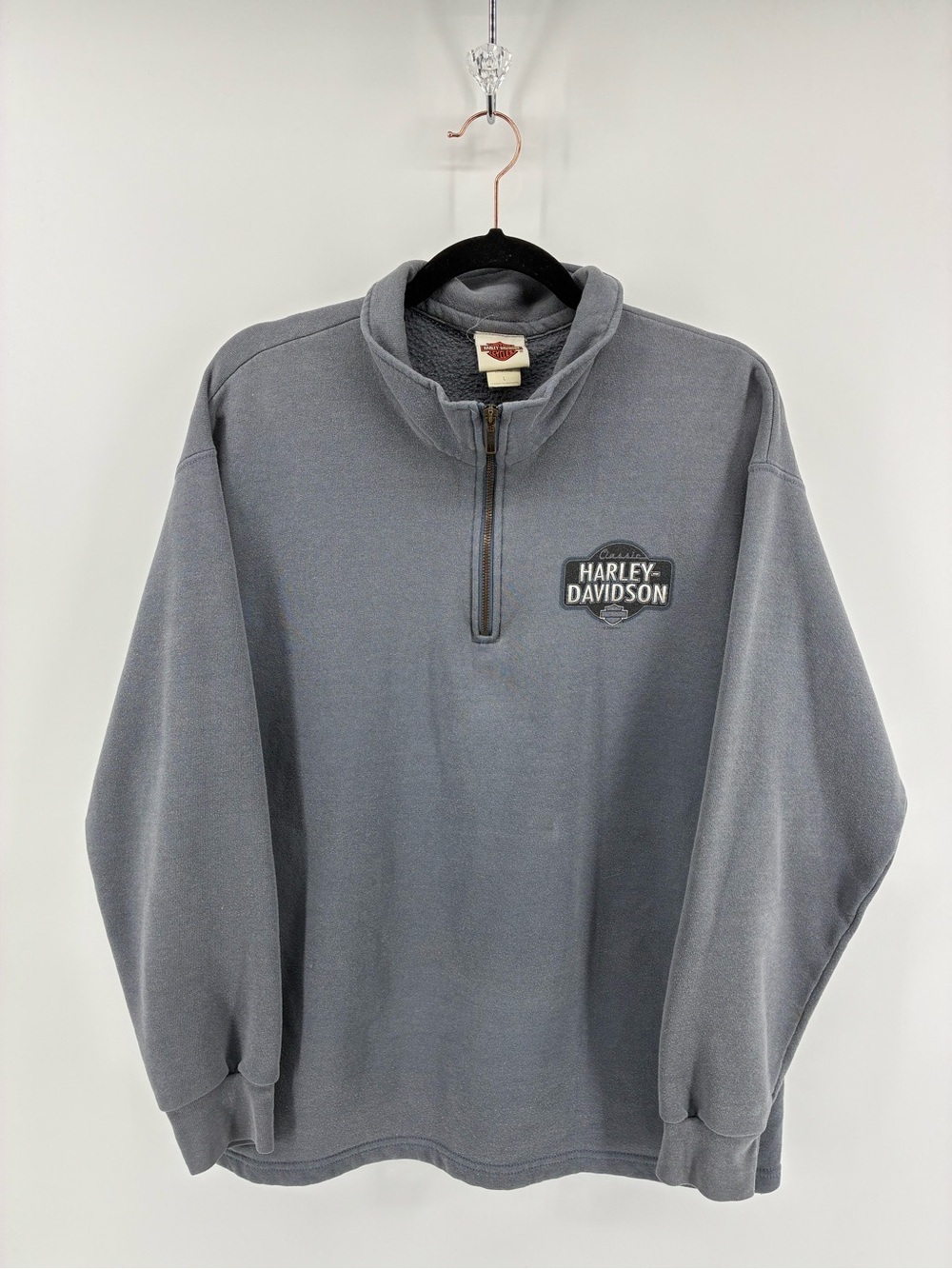 Harley-Davidson Y2K Vintage Men's Gray Quarter-Zip Fleece Pullover
